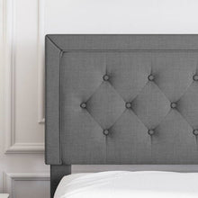 Load image into Gallery viewer, King Size Dark Grey Linen Upholstered Platform Bed with Button-Tufted Headboard