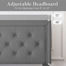 Load image into Gallery viewer, King Size Dark Grey Linen Upholstered Platform Bed with Button-Tufted Headboard