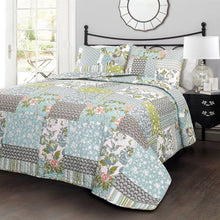 Load image into Gallery viewer, King Size Boho Floral Blue Cotton Lightweight Quilt Set