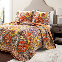 Load image into Gallery viewer, King size Boho Floral Lightweight Cotton Orange Mauve Yellow 3-Piece Quilt Set