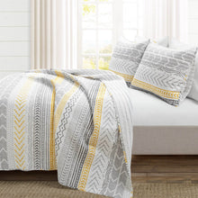 Load image into Gallery viewer, King Scandinavian Grey/Yellow/White Chevron Stripe Reversible Cotton Quilt Set