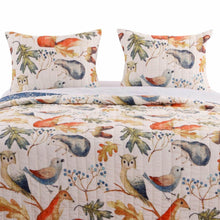 Load image into Gallery viewer, King 3 Piece Blue Beige Birds Animals Floral Microfiber Reversible Quilt Set