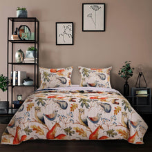 Load image into Gallery viewer, King 3 Piece Blue Beige Birds Animals Floral Microfiber Reversible Quilt Set