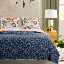 Load image into Gallery viewer, King 3 Piece Blue Beige Birds Animals Floral Microfiber Reversible Quilt Set