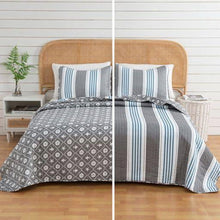 Load image into Gallery viewer, King 3 Piece Coastal Starfish Sand Dollar Grey Blue White Nautical Quilt Set