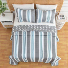 Load image into Gallery viewer, King 3 Piece Coastal Starfish Sand Dollar Grey Blue White Nautical Quilt Set
