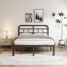 Load image into Gallery viewer, King Size Heavy Duty Black Metal Platform Bed Frame with Headboard