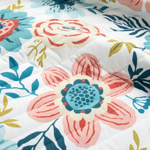 Load image into Gallery viewer, King size Lightweight Floral Teal Blue Pink White 3-Piece Polyester Quilt Set