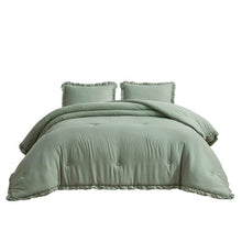 Load image into Gallery viewer, Oversized King Sage Microfiber 3-Piece Comforter Set with Ruffled Edge Trim