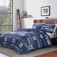 Load image into Gallery viewer, King size 100-Percent Cotton Reversible 3 Piece Blue Patchwork Quilt Set