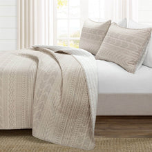 Load image into Gallery viewer, King Scandinavian Chevron Beige Tan White Reversible Cotton Quilt Set