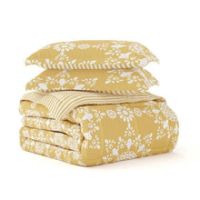 Load image into Gallery viewer, King Size 3 Piece Yellow Reversible Daisy Medallion Stripped Comforter Set