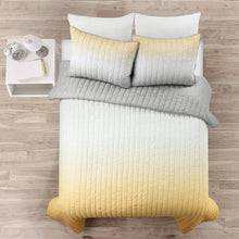 Load image into Gallery viewer, King size Yellow Orange Grey Lightweight Crinkle Fabric 3 Piece Quilt Set