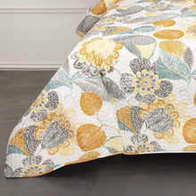 Load image into Gallery viewer, 3 Piece Reversible Yellow Grey Floral Cotton Quilt Set in King Size