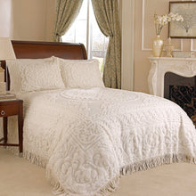 Load image into Gallery viewer, King size 100% Cotton Chenille Bedspread in White Ivory Light Beige Ecru with Fringe Sides