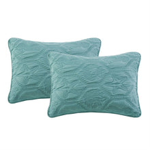 Load image into Gallery viewer, King Coastal Beach Starfish Seashell Seahorse Aqua Blue Teal 3-Piece Quilt Set