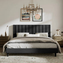 Load image into Gallery viewer, King size Modern Black Velvet Upholstered Platform Bed with Headboard