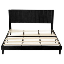 Load image into Gallery viewer, King size Modern Black Velvet Upholstered Platform Bed with Headboard