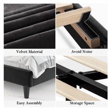 Load image into Gallery viewer, King size Modern Black Velvet Upholstered Platform Bed with Headboard