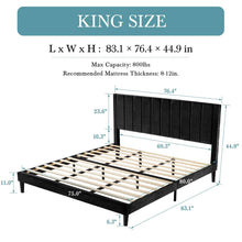 Load image into Gallery viewer, King size Modern Black Velvet Upholstered Platform Bed with Headboard
