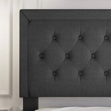 Load image into Gallery viewer, King Black Linen Upholstered Platform Bed Frame with Button-Tufted Headboard