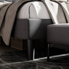 Load image into Gallery viewer, King Black Linen Upholstered Platform Bed Frame with Button-Tufted Headboard