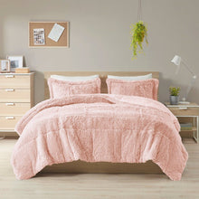 Load image into Gallery viewer, King/CAL King Pink Blush Soft Sherpa Faux Fur 3-Piece Comforter Set with Shams