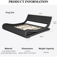 Load image into Gallery viewer, King Modern Black Upholstered Platform Bed Frame with Sleigh Curved Headboard
