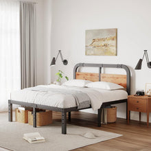 Load image into Gallery viewer, King Heavy Duty Black Metal Bed Frame with Solid Wood Panel Headboard