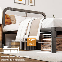 Load image into Gallery viewer, King Heavy Duty Black Metal Bed Frame with Solid Wood Panel Headboard
