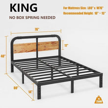 Load image into Gallery viewer, King Heavy Duty Black Metal Bed Frame with Solid Wood Panel Headboard