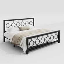 Load image into Gallery viewer, King Black Metal Platform Bed Frame with Circle Medallion Headboard Footboard