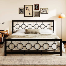 Load image into Gallery viewer, King Black Metal Platform Bed Frame with Circle Medallion Headboard Footboard