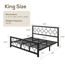 Load image into Gallery viewer, King Black Metal Platform Bed Frame with Circle Medallion Headboard Footboard