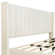 Load image into Gallery viewer, King Mid-Century Platform Bed Frame with Cream Velvet Upholstered Headboard