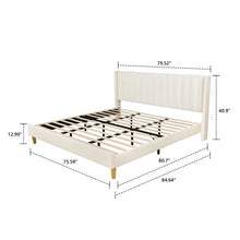 Load image into Gallery viewer, King Mid-Century Platform Bed Frame with Cream Velvet Upholstered Headboard