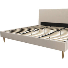 Load image into Gallery viewer, King Mid-Century Off-White Velvet Upholstered Platform Bed Frame with Headboard