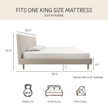 Load image into Gallery viewer, King Mid-Century Off-White Velvet Upholstered Platform Bed Frame with Headboard