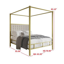 Load image into Gallery viewer, King size Gold Metal Canopy Bed with Upholstered Button-Tufted Headboard