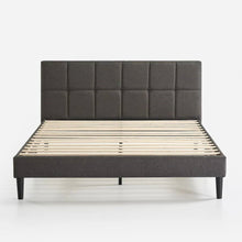 Load image into Gallery viewer, King size Grey Upholstered Platform Bed Frame with Padded Headboard