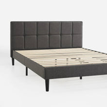 Load image into Gallery viewer, King size Grey Upholstered Platform Bed Frame with Padded Headboard
