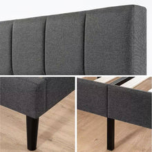 Load image into Gallery viewer, King size Grey Upholstered Platform Bed Frame with Padded Headboard