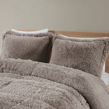 Load image into Gallery viewer, King/CAL King Grey Soft Sherpa Faux Fur 3-Piece Comforter Set with Pillow Shams