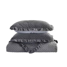 Load image into Gallery viewer, King Gray Charcoal Velvet Microfiber Polyester Reversible 3-Piece Quilt Set