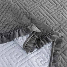 Load image into Gallery viewer, King Gray Charcoal Velvet Microfiber Polyester Reversible 3-Piece Quilt Set