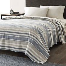 Load image into Gallery viewer, King size Navy Blue Tan Cream Chevron Stripe Lightweight Cotton Blanket