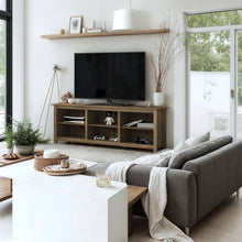 Load image into Gallery viewer, Farmhouse Style TV Stand with 6 Storage Compartments in Brown Oak Wood Finish