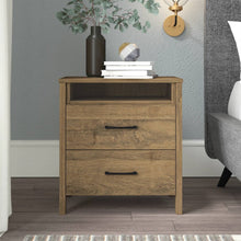 Load image into Gallery viewer, Modern Farmhouse 2-Drawer Nightstand Bedside Table in Brown Oak Wood Finish