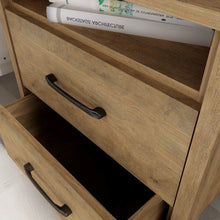 Load image into Gallery viewer, Modern Farmhouse 2-Drawer Nightstand Bedside Table in Brown Oak Wood Finish