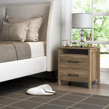 Load image into Gallery viewer, Modern Farmhouse 2-Drawer Nightstand Bedside Table in Brown Oak Wood Finish
